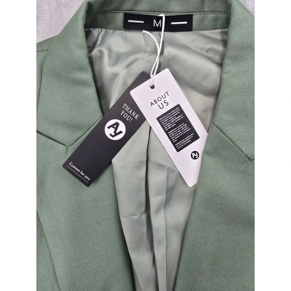 AO YAN Men Slim Fit Blazer Sage Dusty Green Gold Buttons Suit Jacket Size M NWT